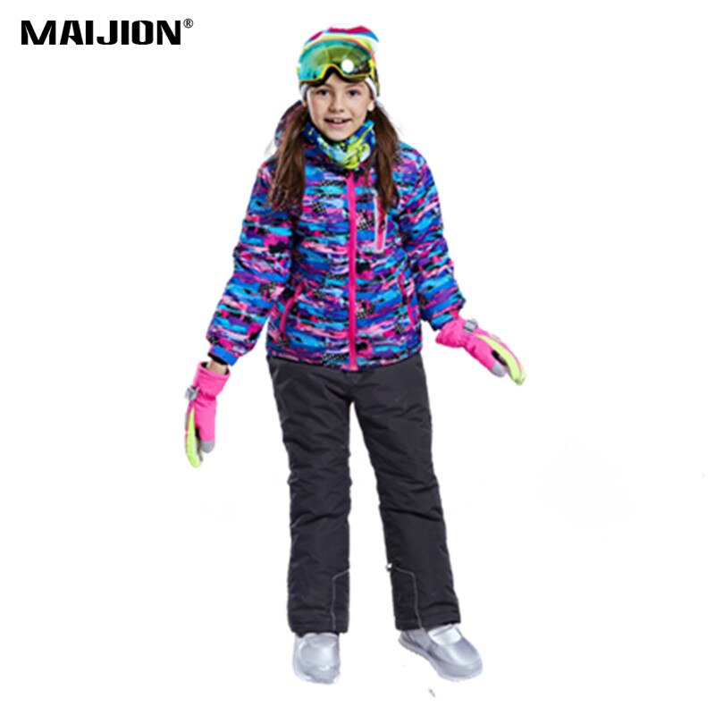Waterproof Windproof Skiing Snowboard Sets Children Winter Hooded Fleece Skiing Jackets Pant Boy Girl Warm Skiing Su